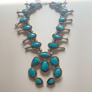 Vintage Silver Squash Blossom Turquoise Necklace